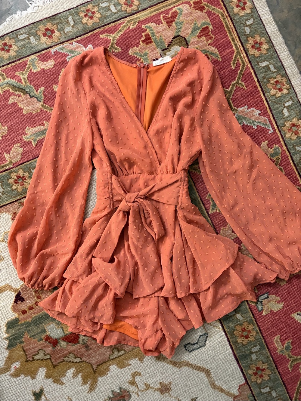 Entro Rust Swiss Dot Ruffle Romper Size Small